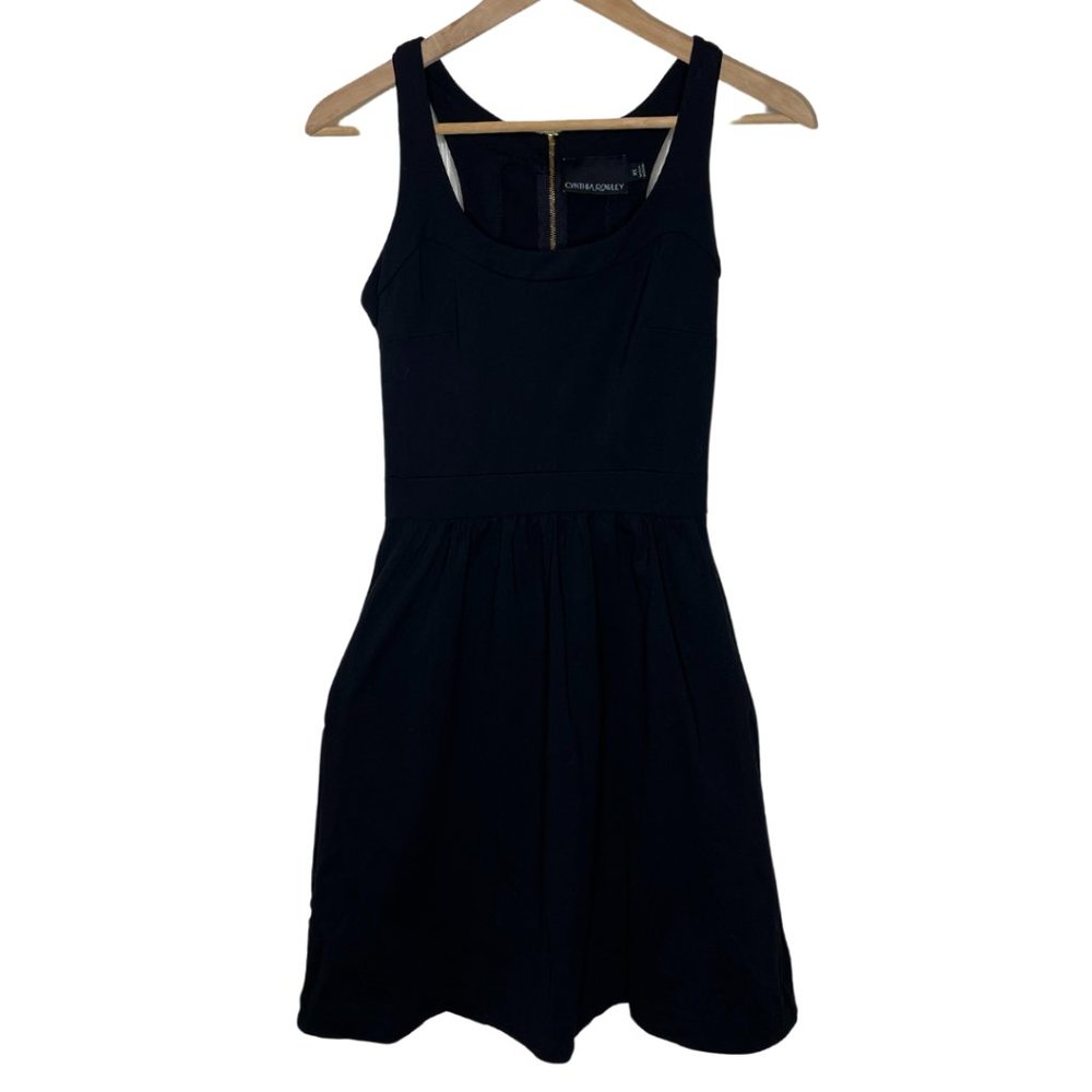 CYNTHIA ROWLEY | Black Sleeveless Exposed Zipper Scoop Neck Dress | Size XS
